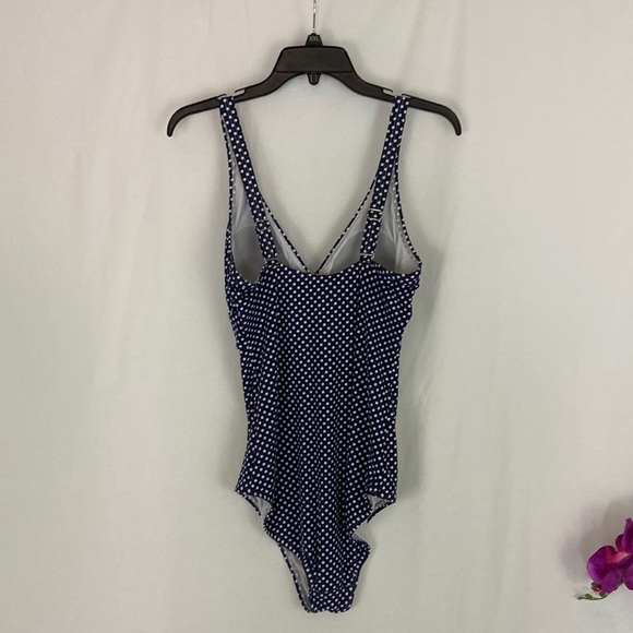 Betty’s Beach House Navy Blue and White Polkadot One Piece Swimsuit Size 12 - Picture 2 of 6